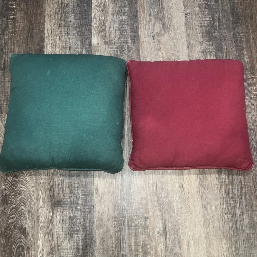 2 Tapestry Christmas Throw Pillows Snowman And Winter Scene